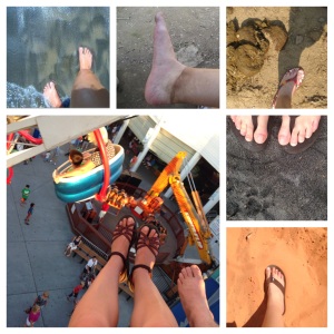 My feet, they don't get pedicures, but they take me to amazing places: black sand beach in St. Lucia, trekking through Thailand while avoiding elephant poop, swinging through the air on rides at the Delaware beaches, blacker sand beaches in Hawaii, and red sand deserts  in Utah.
